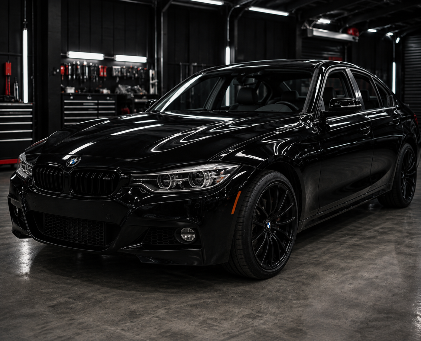 Restored dark gray sedan after collision repair