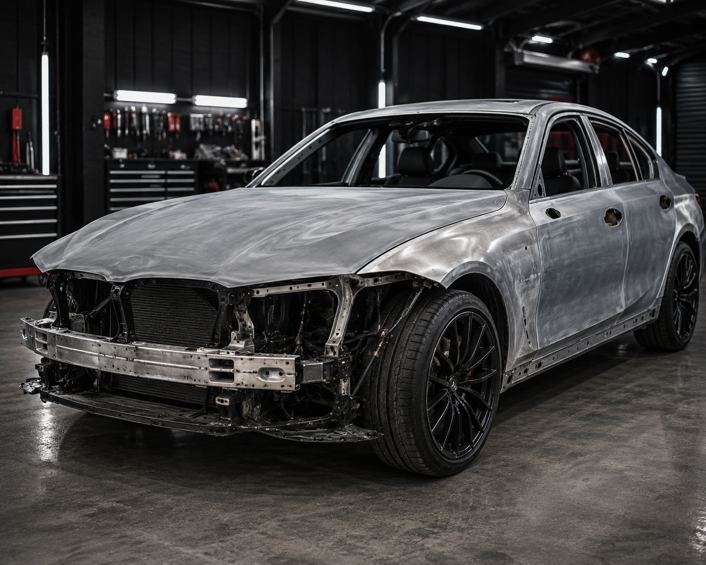 Dark gray sedan before collision repair